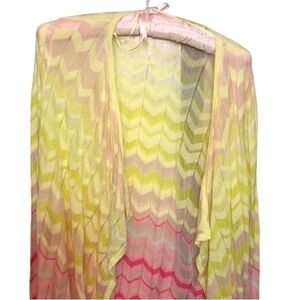 Ann Taylor  size small waterfall sweater yellow & pink chevron stripe open front